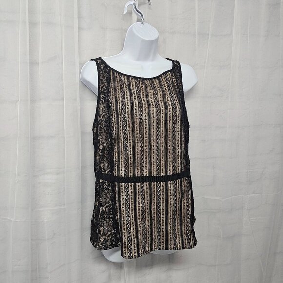 Loft Black Tan Lace Tank Top Boho Goth Coquette Fairy 12 - Picture 4 of 13